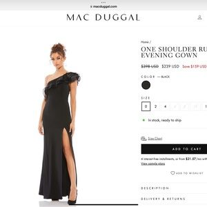 Mac Duggal one shoulder black evening gown.  Size 8.  Wore to one event.